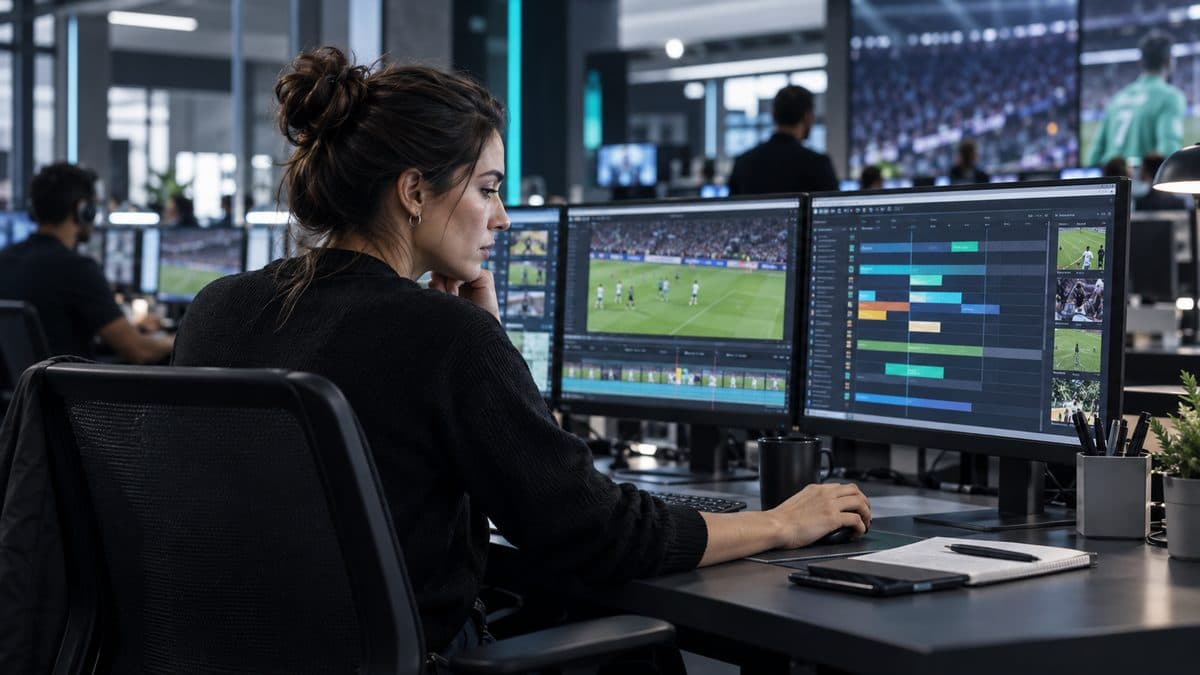 Editor following live sports coverage on multiple screens