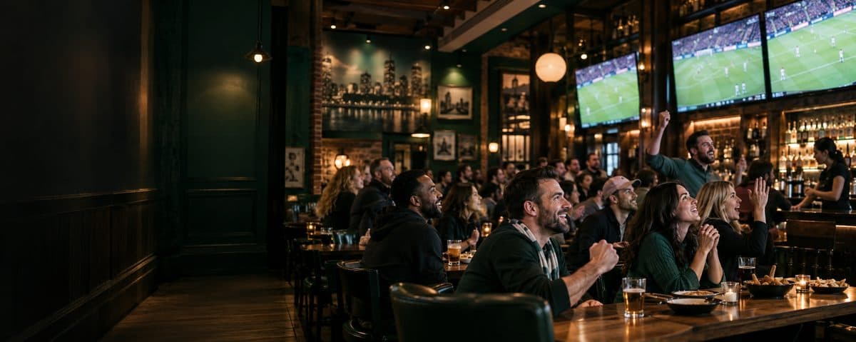 Guests watching a match together in a sports bar